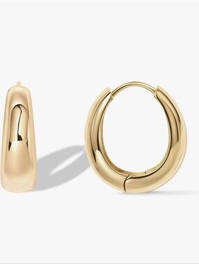 14K Gold Plated 925 Sterling Silver Post Small Chunky Hoops Earrings | Thick